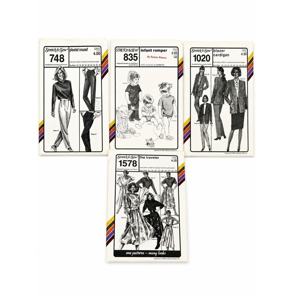 Lot of 4 Vintage Stretch & Sew Sewing Patterns Ann Person 748 835 1020 1578